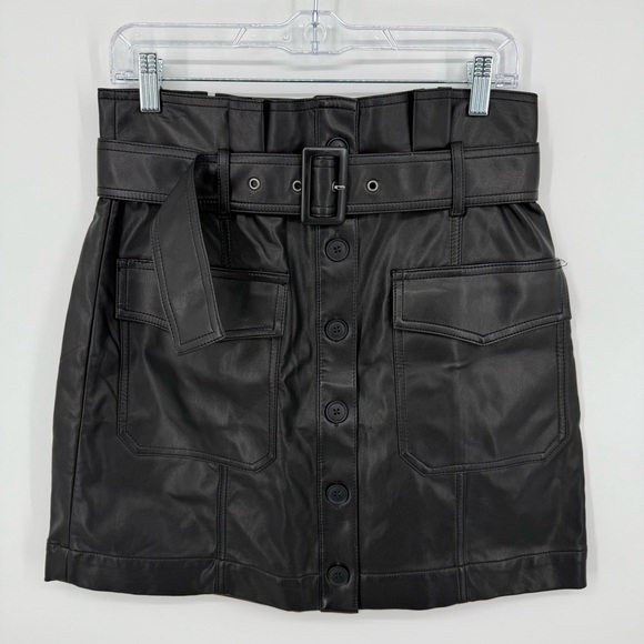 Banana Republic Dresses & Skirts - Banana Republic Vegan Leather Black  Button-Up Mini Skirt Paperbag Waist Size 10